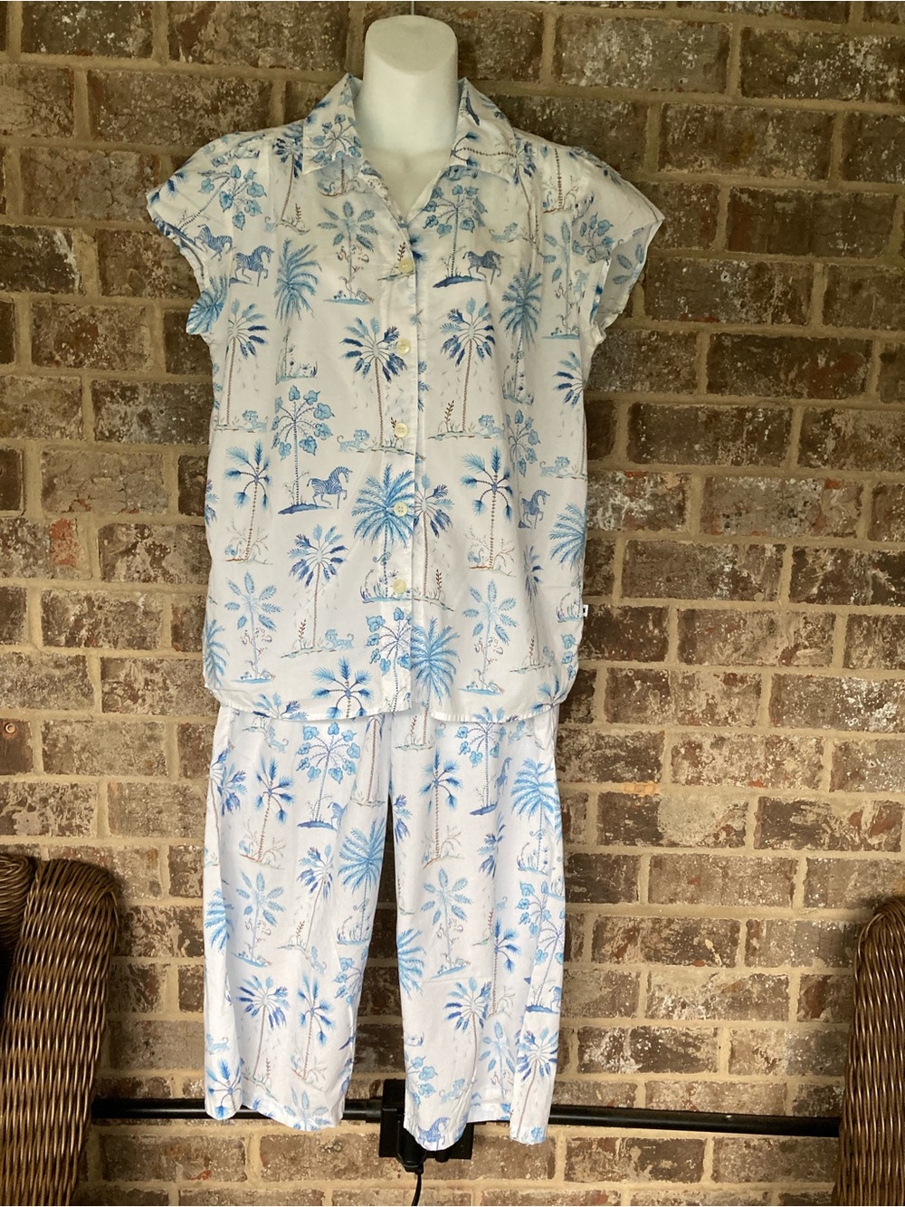 The Cat’s Luxe Pima Capri Pajamas Set Zebra Lion White/Blue Size M